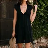 Basic Casual Dresses Summer White Dress Women Sleeveless V Neck Elegant Ruffle Shoder Party Mini Oversize Beach Sundress Vestido Mujer Dhbdw