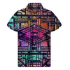 Men's Casual Shirts Retro Mexico Aztec 3D Print Hawaiian Men Colorful Ethnic Totem Graphic Lapel Button Shirt Street Short Sleeves Blouse