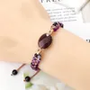 Pulsera de embalaje de cristal de color púrpura de cuentas Cadena de colmillo de colmillo de cuerda de yoga bohemia joyería de regalo para mujeres