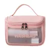 Pu Flip Cosmetic Bag Pvc Transparent Waterproof Toiletry Bag Travel Portable Shower Bag Large Capacity Portable Storage Bag