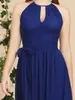 Runway Dresses Women Royal Blue Halter Hollow Out Chiffon Bridesmaid Dresses Gorgeous Long Prom Draped With Bow Belt Maxi Gowns Formal Evening Y24042611GM