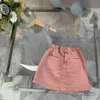 New Princess dress kids tracksuits designer baby clothes Size 110-160 CM Suspended vest and Plush logo decoration denim skirt 24April