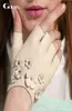 Gours oryginalne skórzane rękawiczki dla kobiet jesień nowa marka mody panie białe palce bez lewy rękawiczki kozie gniazda gsl026 2010205356615