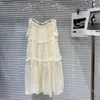 カジュアルドレス2024夏の甘いラインストーンビーズデザインフェアリースタイルのシフォンスリングドレス女性の休日
