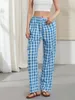 Pantalon féminin Fashion Femmes lâches Ligne large Stripe Stripe Imprimez un pantalon de taille élastique pour le travail de travail Streetwear S-XL