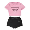 Fashionable Women's Sportswear Designer Two Piece Set Letter Print Bare Navel Sexy Short Sleeve T-Shirt Shorts Casual Sports Suit Round Neck Suit Solid Color Jogging