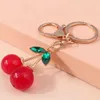 Keychains Lanyards Nieuwe Crystal Cherry Keychain Creative Fruit Key Chain Cute Girl Key Ring Chains Car Key Women Men Handtas Hangers Diy Sieraden