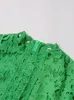 Zweier Style Green Kleid für Frauen stehen Halsband Langarm Langarm hoher Taille ausgeschnittene Midi -Kleider weibliche Herbstkleidung 240416