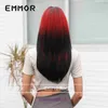 COS wig for women with straight bangs black gradient red long hair slightly curled naturally layered synthetic fiber headwear