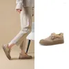 Casual Shoes Women's Winter Warm Long Fur Inside Fashion Solid Khaki Color Woman Designer Suede Leather Slip-On