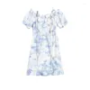 Party Dresses Soft Wind Floral Dress Women's 2024 Summer Sexy Mini Beach Casual Pure Tie Dye Corset High midje Slim Short Suspender kjol