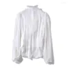 Blusas de mujer tops blusa de seda de moda 2024 camisa de verano de primavera camisas de volantes para mujeres damas deco manga larga elegante blanco blanco