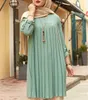 Moslim geplooide blouse voor meisjes vrouwen tops verstelbare mouw blauw groen zwart shirt islamitische slijtage zomer o-neck streetwear 240415