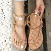 Chaussures décontractées pour femmes Boho Flower Decor Sandales Poute à orteil Boucche élastique Slip sur la plage anti-skid Voyage Sadals