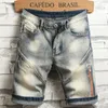 Summer Mens Fashion Stretch Denim Shorts Retro High Street Style Old Slim Fit Short Jeans Splicing Design 98% Cotton Brand 240415