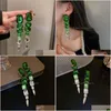 Bengelen kroonluchter vierkante groene kristal oorbellen oversized ladys lange geometrisch voor vrouwen mode sieraden drop levering dh0yj