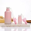 2024 5 ml-50 ml Bouteille en verre givrée rose avec pipette compte-gouttes, bouteilles d'huile essentielle rose, bouteille d'emballage à essence cosmétique pour bouteille d'huile essentielle avec pipette