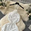 Robes décontractées vacances blanc 3d fleur couche licou robe pour femelle sexy de haute qualité de haute qualité unique en trois dimensions fleuris