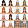 Wigs Short Bob Wig With Bangs Synthetic Wigs For Women Red Black Pink Blue Orange Heat Resistant Lolita Cosplay Party Hair