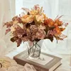 Gedroogde bloemen herfst kunstmatige pioenbloemen bloemen bruid zijden roos bouquet diy bruiloft woning tuin decoratie accessoires val hydrangea nep plant