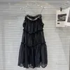 カジュアルドレス2024夏の甘いラインストーンビーズデザインフェアリースタイルのシフォンスリングドレス女性の休日
