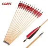 Arrow 6/12/24 PCS Flèche en bois traditionnelle faite à la main avec un bouclier rouge 5 pouces plume de dinde pour le tir de tir à l'arc extérieur à l'arc long