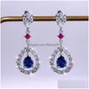 Свиная люстра Choucong 2021 Top Sell Servings Luxury Jewelry 925 Sier Sier Water Drop Blue Sapphire Cz Diamond Gemstones P Dhsms