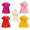 Vestidos de menina verão criança meninas colorido de cor curta vestidos de manga curta vestidos casuais vestidos de flor de flor 0-6y h240426