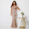 Runway Dresses Yidingzs Elegant Long Gold Sequin Dress V Neck Party Maxi Dress Women Prom Evening Dress Y240426