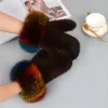 8 Colors Fashion Warm Real Genuine Knitted Mink Fur Gloves With Fox Fur Cuff Trim Women Winter Mittens