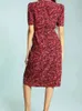 Stile francese retrò A-line Dress Elegant Dress Summer Women Red Floral Stampa Wrapola Short Short Short 240424