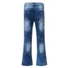 Jeans masculinos Mens Hong Kong calças queimadas com bolsos longos calças de jeans angustiadas