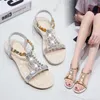 Casual Shoes Summer 2024 Rhinestones Sandals For Woman Footwear Flat Rubber Women's Original H Korea Sandal Asian Size Wholesale Vip F