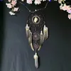 Figurines décoratines Catcher de rêve Grand cerceau marron triple anneaux de fer Décoration de plumes faites à la main pour la chambre à la maison avec conque