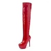 Boots Winter Glossy Black Red Women Thigh High Platform Super Heels Lady Shoes EA112 Plus Big Small Size 10 32 46