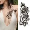 Tatuering överföring sexig svart blommakamp tillfälliga tatueringar för kvinnor lår män falska moon ros kompass falska tatoos underarm tatuering klistermärken 240426