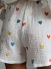 Bomull LINEN PRINT SHORTS PASS Kvinnor Ruffles Single Breasted Lapel Shirts Loose Top Elastic Midje Kort byxa Tvåverk Set 240420