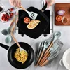 Dinnerware Sets 14 12 Pieces Utensils Set Complete Beater Wooden Handle Tableware Non-Stick Silicone Cutlery For Christmas Camping