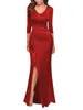 Lässige Kleider 2024 Sommer für Frauen Solid V-Ausschnitt Split Frauen Rüschenkleid Vestidos de Mujer Elegante Maxi-Robe Frau