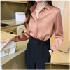 Chemises de chemisiers pour femmes chemises de soie femme à manches longues femme satin top femelle et chemisier de base dames tops ol femmes vêtements dhrua