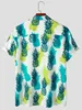Men's Casual Shirts Mens Pineapple Print Hawaiian Shirt - Short Sleeve Button Up Beach Shirt for Summer Casual Wear and Aloha Vibes 240424
