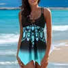 Kvinnors badkläder Kvinnor trycker baddräkter Back Swimdress Strappy Piece Storlek Set Två triangelband Summer Beach Wear Swimming Bandage