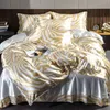 Luxury Natural Silk Bedding Set High-End Printing Silky Satin Quilt Cover Enkel Double Queen Size Printing Då täckning Set 240422