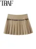 TRAF GAL 2024 Spring Women Bomber Jacket Suits Long Sleeve Slim Coat Female Crop Top Pleated Mini Skirt Sets With Belt Y2k 240425