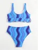 Swimwwear Women Sexy High Waist Bikini Set 2024 Blue Gradient Striped Backle Push Up Swimsuit Summer Bathing Fssue Two Piece Biquini