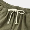 Mäns shorts herrar sprsolid färg ultratunna shorts herrar bomull och linne bundna löpande kläder byxor kör fitness herrkläder j240426