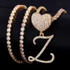 Strands Hip Hop Bling crystal A-Z curve letter heart-shaped pendant necklace suitable for women men beginners CZ Cuban Link necklace jewelry 240424