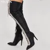 Boots Sexy T-Shape Straps Over-the-knee 2024 Winter Luxury Glitter Rhinestone Decoration Warm Pointed Toe Thigh High