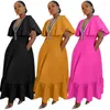 Robes de fête Femme V Robe Neck Robe Patchwork Clain de feu aux manches femelles plissées