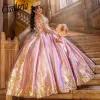 Prinsessan Pink Sweetheart Ball Gown Quinceanera Dress for Girls Beaded Birthday Party Gowns 3D Flowers Prom Dresses Vestido